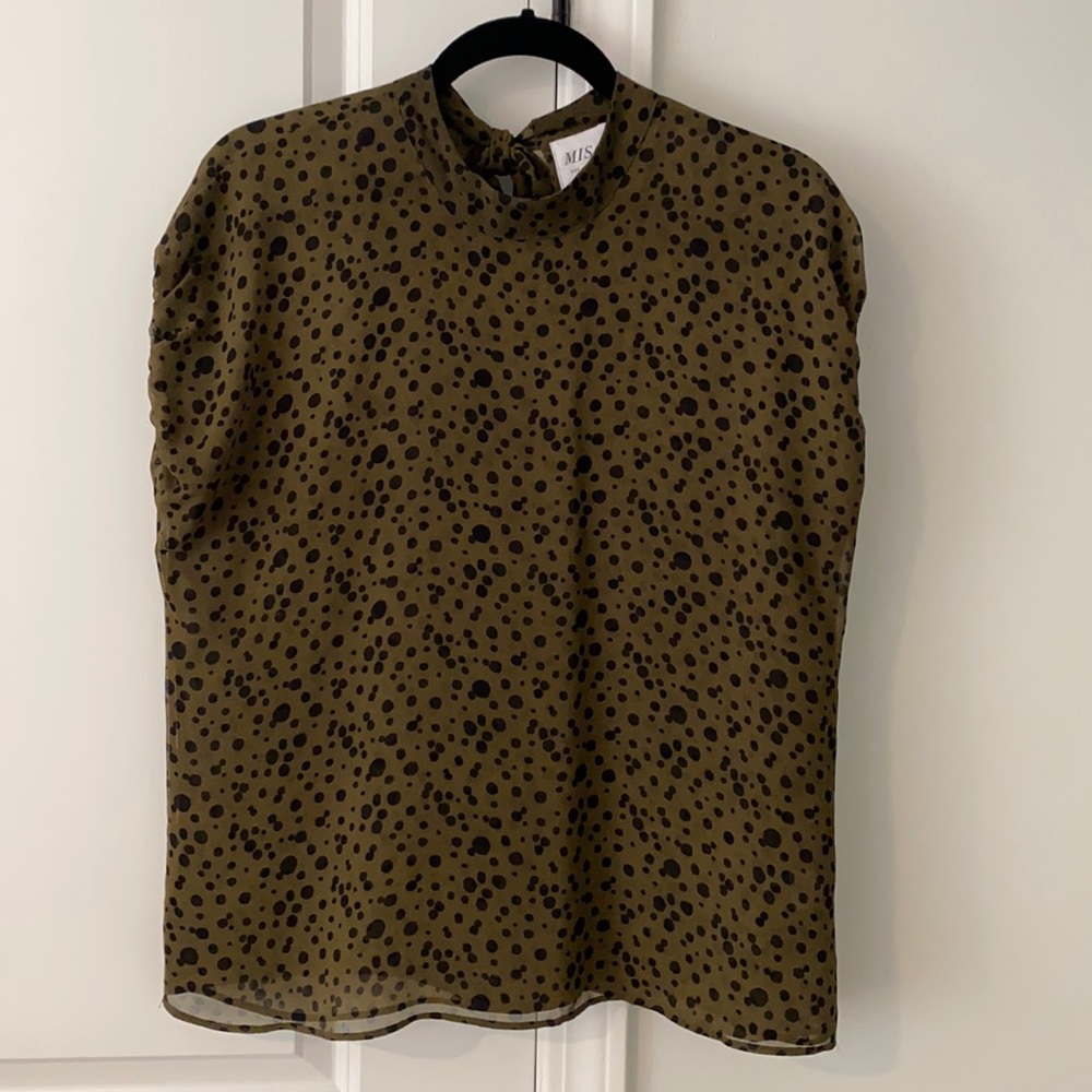 NWT Misa Los Angeles olive green and black polka dot top